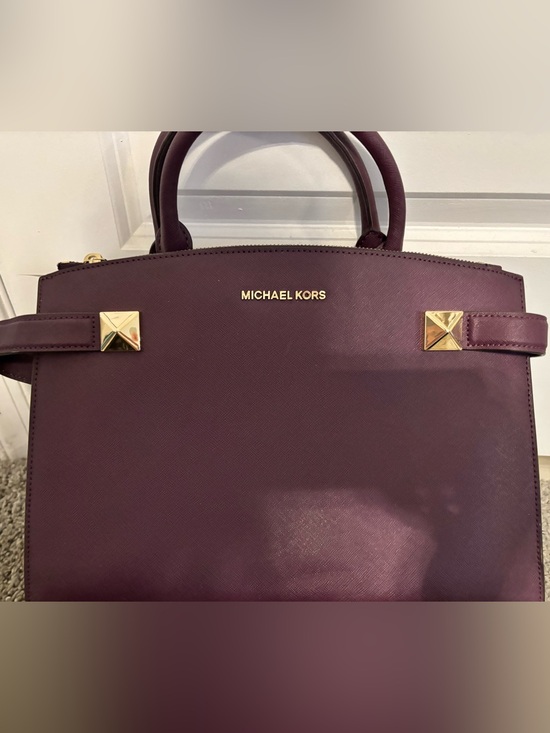 Michael Kors Handbags - Michael Kors Plum Karla  Saffiano Satchel with Gold Hardware Brand NWTs